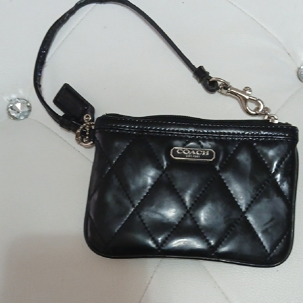 Coach Black Quilted Wristlet with Silver Hardware